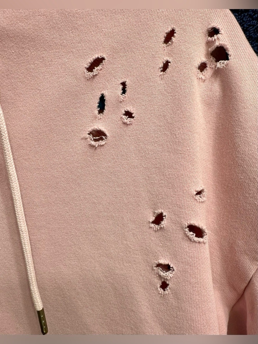 PacSun Light Pink Distressed Cotton Short Sleeve Unisex Hoodie Size M - Picture 6 of 10